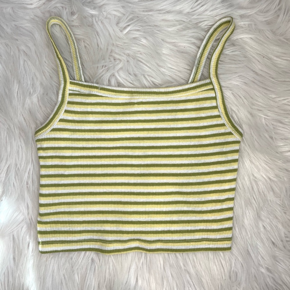 Green and Yellow Striped Cami Crop Top